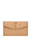 Uptown Canvas Calf Leather Clutch Bag Beige - SAINT LAURENT - BALAAN 1