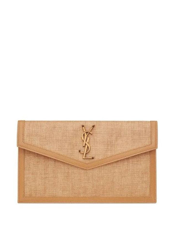 Uptown Canvas Calf Leather Clutch Bag Beige - SAINT LAURENT - BALAAN 1