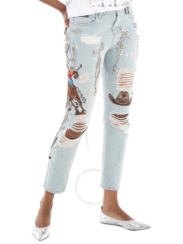 Philipp Plein Boyfriend Cowboy Patch-Embellished Jeans, Waist Size 26" - PHILIPP PLEIN - BALAAN 2