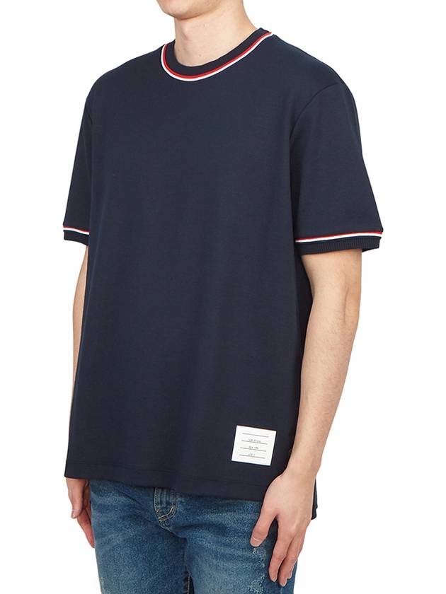 RWB Trimmed Cotton Short Sleeve T-Shirt Navy - THOM BROWNE - BALAAN 3