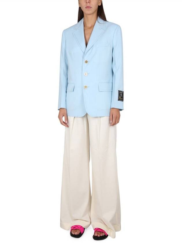 Tropical Wool Long Blazer Jacket Light Blue - MARNI - BALAAN 3