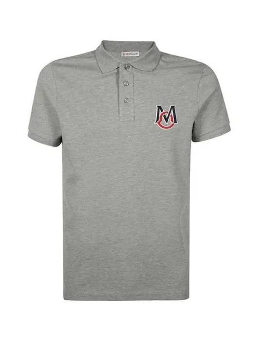 Monogram Logo Patch Short Sleeve Polo Shirt Grey - MONCLER - BALAAN 2