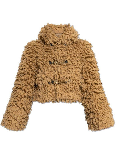 Fringe Cropped Wool Blend Shearling Flax - BURBERRY - BALAAN 2