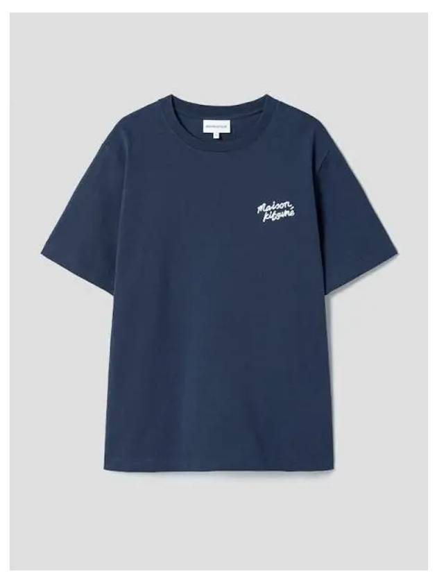 Men s lettering embroidery comfort t shirt ink blue domestic product GM0024021421936 - MAISON KITSUNE - BALAAN 1