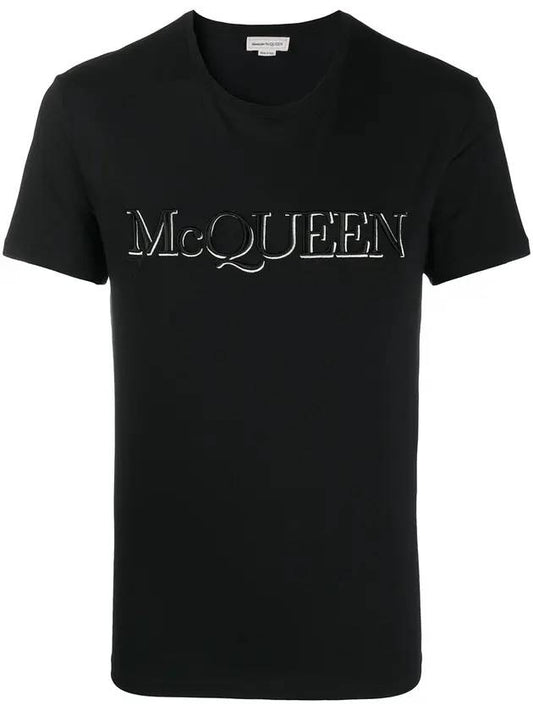 Men's Logo Embroidered Short Sleeve T-Shirt Black - ALEXANDER MCQUEEN - BALAAN.