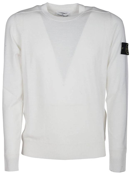 Men's Wappen Patch Wool Knit Top White - STONE ISLAND - BALAAN.