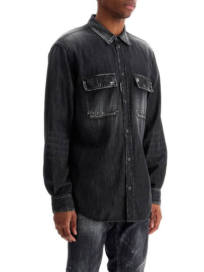 black cotton shirt with contrast stitching - DSQUARED2 - BALAAN 2