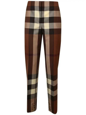 Women's Check Wool Tailored Pants Brown - BURBERRY - BALAAN.