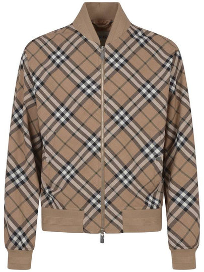 Harrington Check Wool Blend Zip-Up Jacket Brown - BURBERRY - BALAAN 2