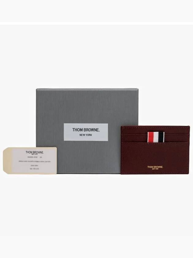 Lucido Leather Single Card Wallet Red - THOM BROWNE - BALAAN 4