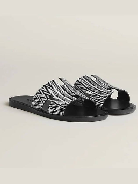 Izmir Chevron Slippers Blanc Black - HERMES - BALAAN.