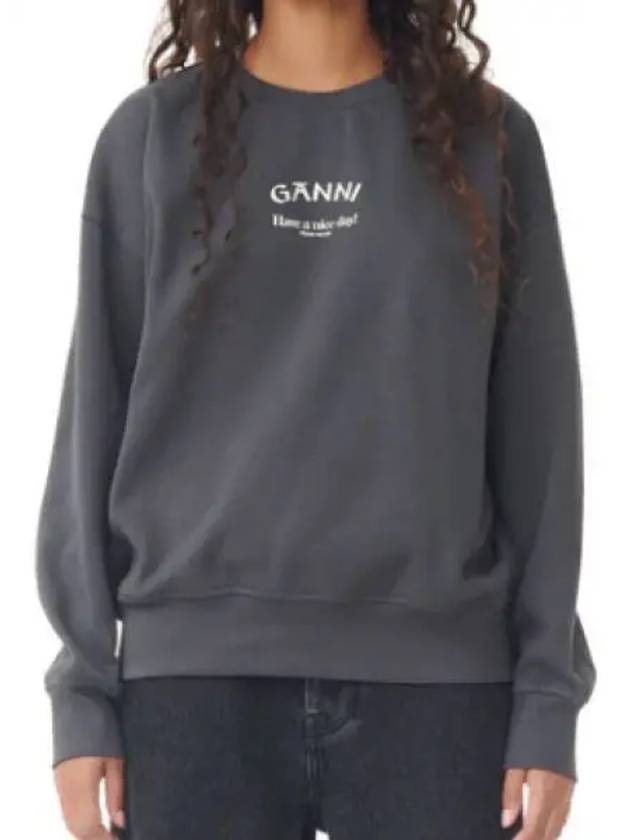 Logo Print Oversized Sweatshirt Grey - GANNI - BALAAN 2