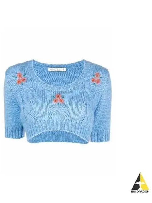 Women s flower embroidery crop knit blue green FAB2675K3365 - ALESSANDRA RICH - BALAAN 1