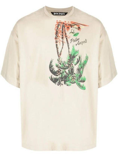 Upsidedown Palm Short Sleeve T-Shirt Beige - PALM ANGELS - BALAAN 1