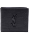 Men's Monogram Crocodile Leather Half Wallet Black - SAINT LAURENT - BALAAN 2