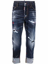 Destroyed Stitch Straight Jeans Blue - DSQUARED2 - BALAAN 2