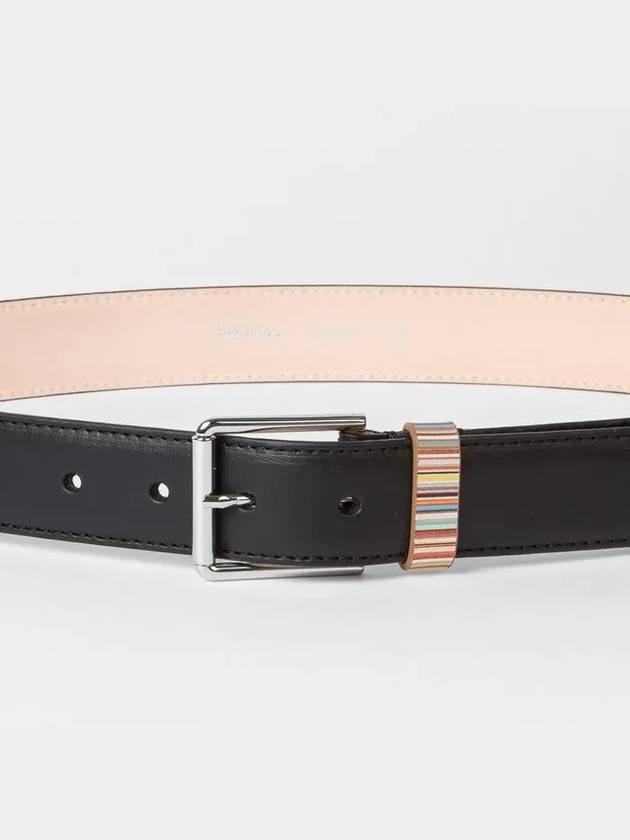 Men's Signature Stripe Keeper Leather Belt Black - PAUL SMITH - BALAAN.