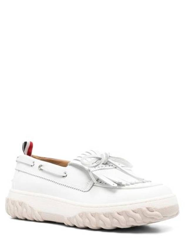 Women's Vitello Calf Kilt Boat Loafer White - THOM BROWNE - BALAAN 5