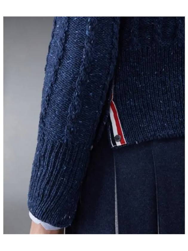 Donegal Twist Cable 4 Bar Classic V Neck Cardigan Blue - THOM BROWNE - BALAAN 4