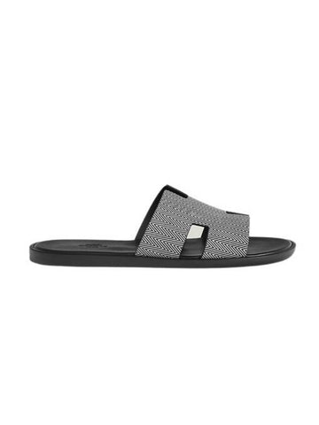 Izmir Chevron Slippers Blanc Black - HERMES - BALAAN.