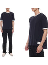 Ringer Wool Jersey Short Sleeve T-Shirt Navy - THOM BROWNE - BALAAN 3