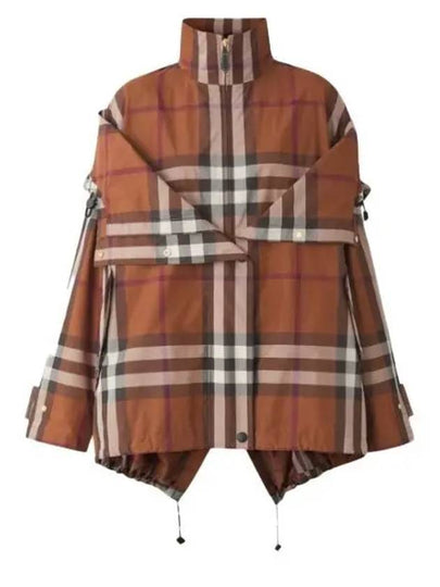 Check Off Shoulder Hooded Jacket Brown - BURBERRY - BALAAN 2