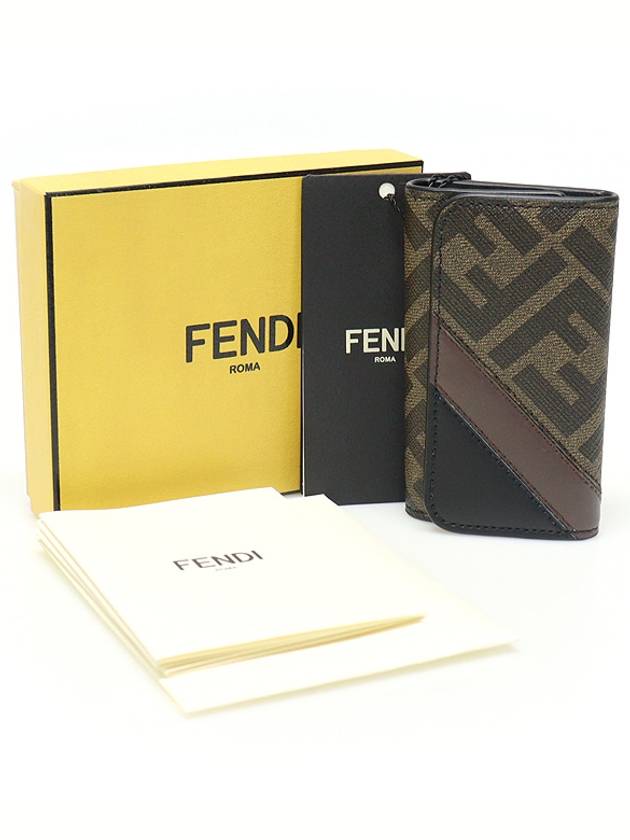 7AP011 FF logo canvas two tone leather Juca key holder case - FENDI - BALAAN 2