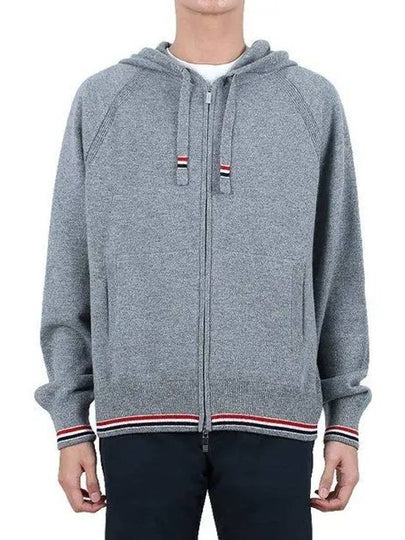 Cashmere Knit Zip Up Hoodie Grey - THOM BROWNE - BALAAN 2