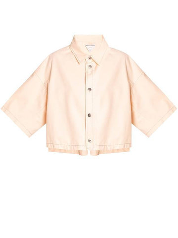 Stitched Crop Cotton Shirt Pink - BOTTEGA VENETA - BALAAN 1