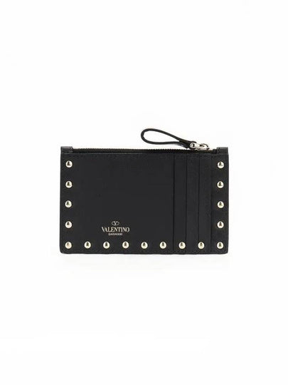 Rockstud Zipper Card Wallet Black - VALENTINO - BALAAN 2