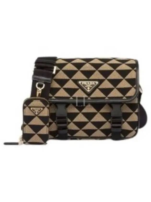 Symbole Embroidery Fabric Cross Bag Black Beige - PRADA - BALAAN 2