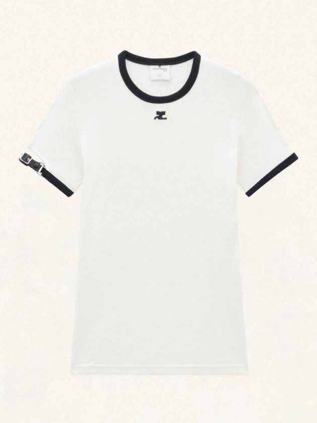 Women s Buckle Contrast Logo Short Sleeve T Shirt White Black 124JTS115JS00700098 - COURREGES - BALAAN 5