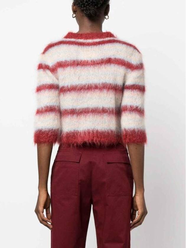 Stripe Crop Mohair Cardigan Red - MARNI - BALAAN 4