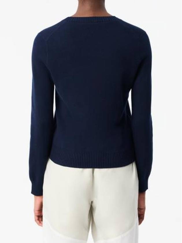 Cotton V Neck Knit Top Midnight Blue - LACOSTE - BALAAN 3