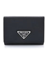 Triangle Logo Saffiano Leather Half Wallet Black - PRADA - BALAAN 2