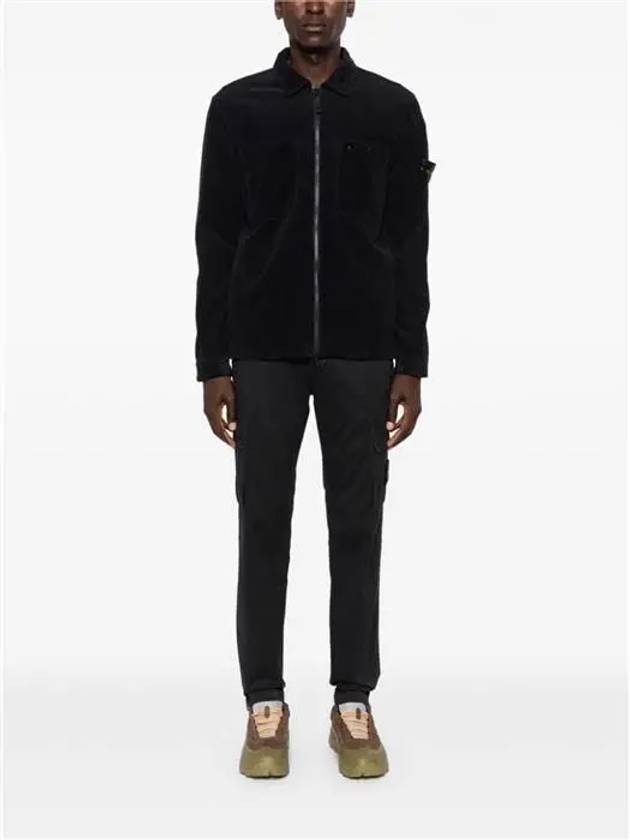 Organic Cotton Corduroy Zip-Up Jacket Black - STONE ISLAND - BALAAN 8