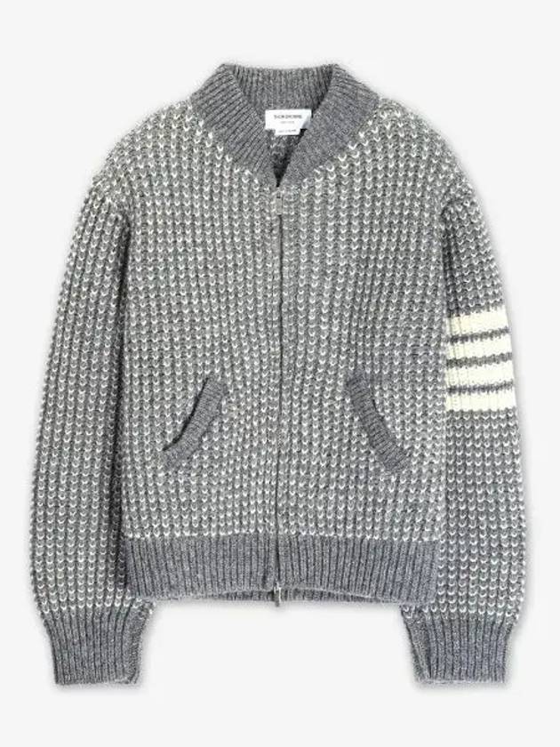 4-Bar Chunky Knit Bomber Jacket Grey - THOM BROWNE - BALAAN 2