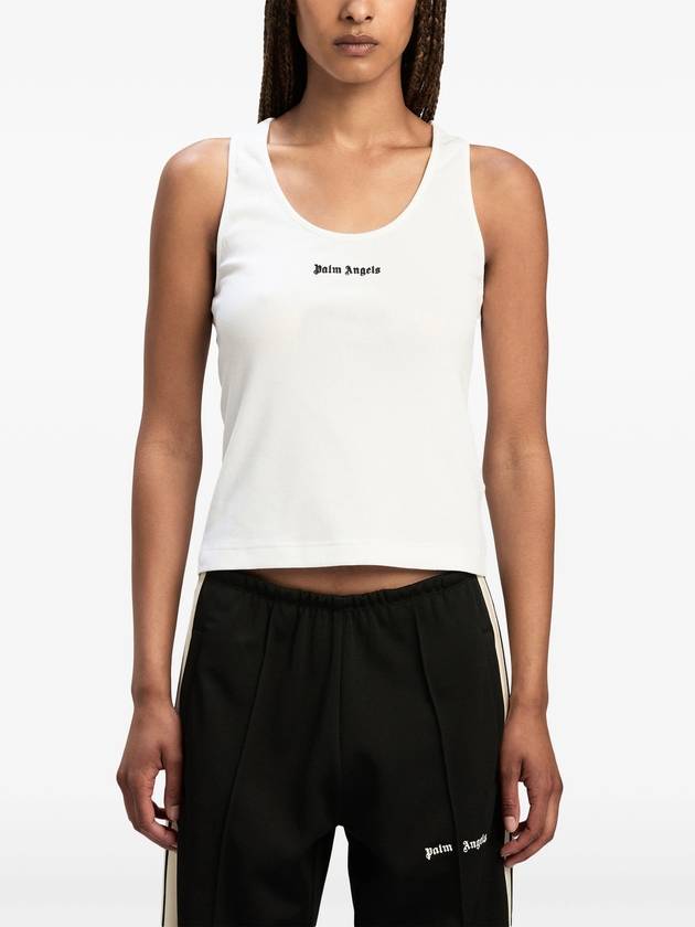 CLASSIC LOGO RIB TANK WHITE BLACK - PALM ANGELS - BALAAN 3