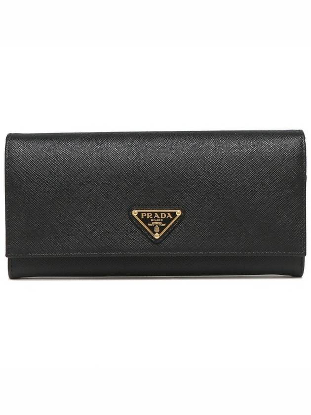 Saffiano Triangular Logo Flap Long Wallet Black - PRADA - BALAAN 2