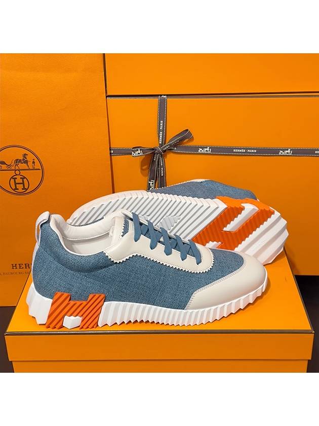 Bouncing Sneakers Chevron Denim Suede Goatskin & Bleu Clair Blanc - HERMES - BALAAN 5