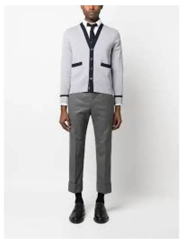 Contrast Trim Knit Cardigan Grey - THOM BROWNE - BALAAN 2