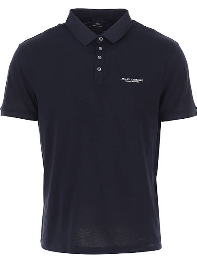 Logo Cotton Short Sleeve PK Shirt Navy - ARMANI EXCHANGE - BALAAN 1