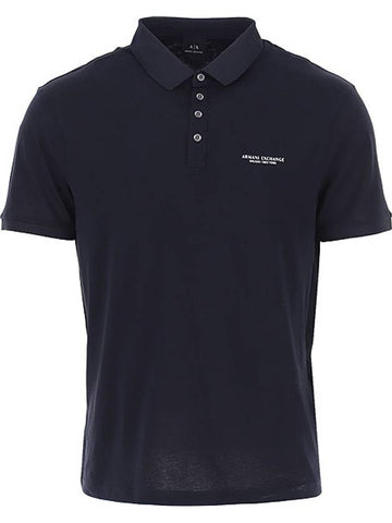 Logo Cotton Short Sleeve PK Shirt Navy - ARMANI EXCHANGE - BALAAN 1