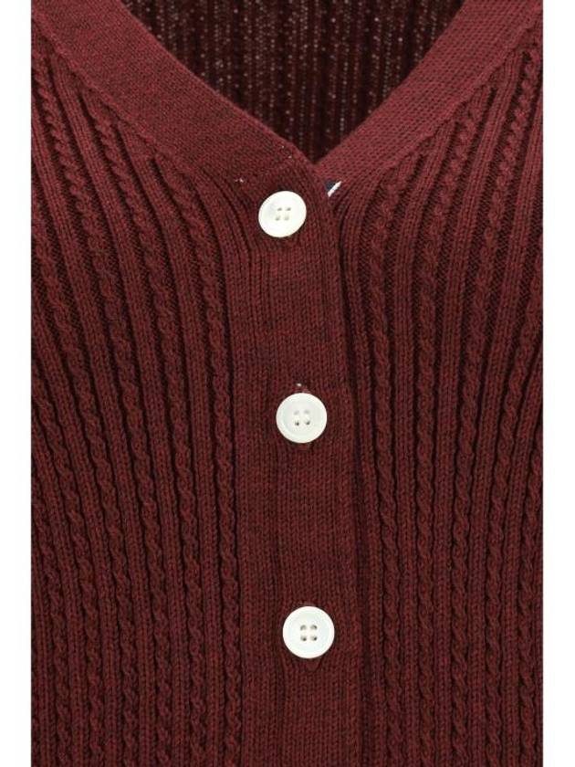 4 Bar Cable Wool Crop Cardigan Red - THOM BROWNE - BALAAN 4