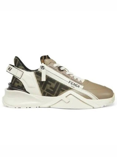 Flow FF Jacquard Leather Running Low Top Sneakers Beige - FENDI - BALAAN 1