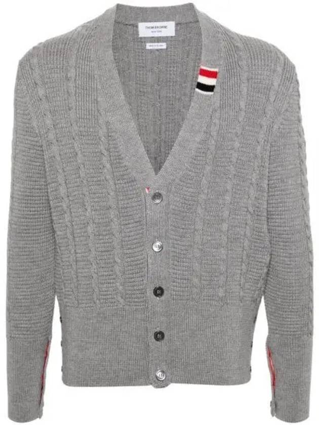 Cable Knitwear Virgin Wool Cardigan Grey - THOM BROWNE - BALAAN 2