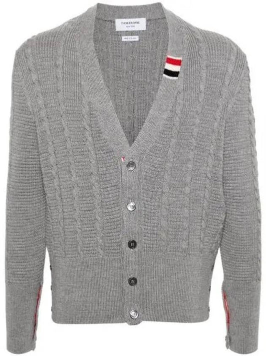 Cable Knitwear Virgin Wool Cardigan Grey - THOM BROWNE - BALAAN 2