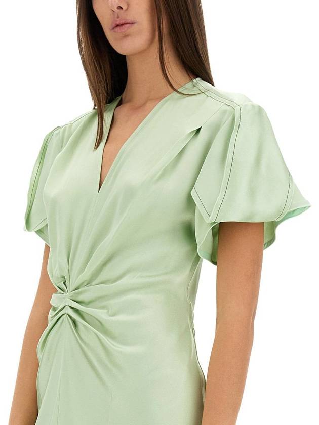 Victoria Beckham Gathered V-Neck Midi Dress - VICTORIA BECKHAM - BALAAN 4