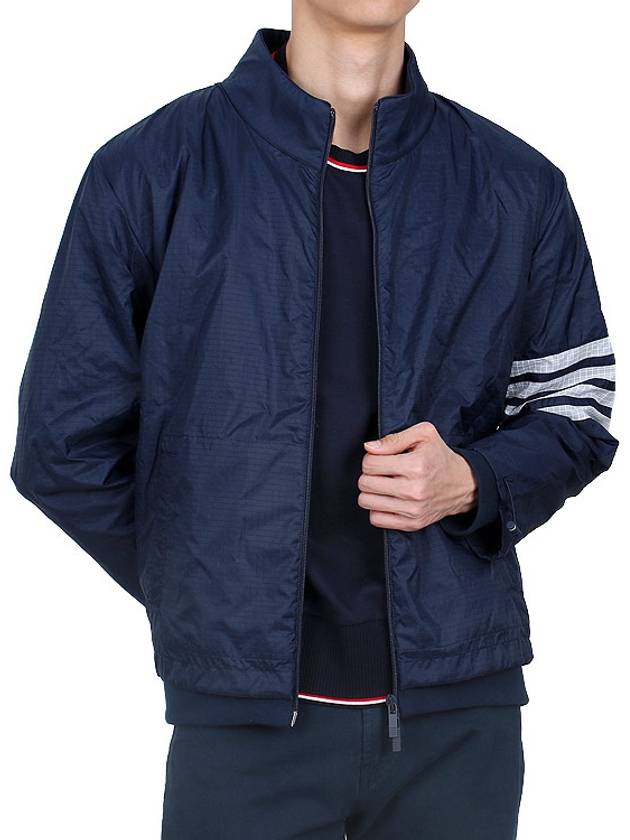 4 Bar Stripe Ripstop Zip-up Jacket Blue - THOM BROWNE - BALAAN 4