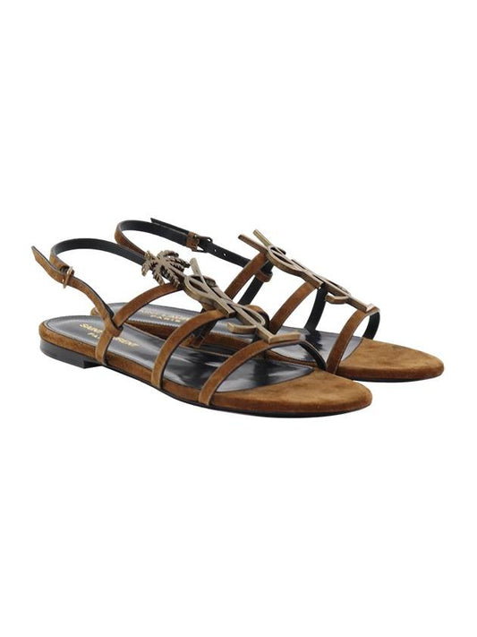 Women's Cassandra Open Suede Sandals Brown - SAINT LAURENT - BALAAN 2